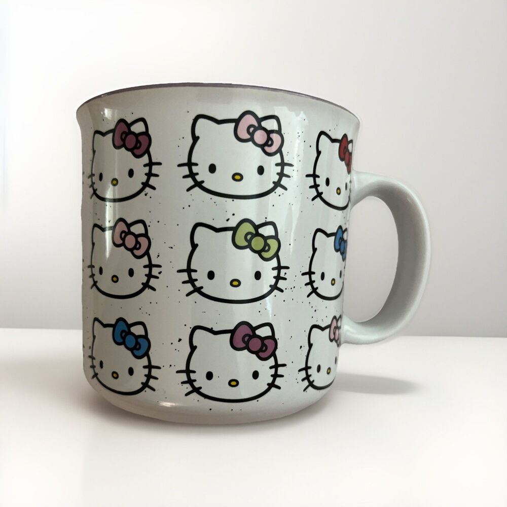Sanrio Hello Kitty Faces & Bows 20 oz Ceramic Mug Rainbow Color Pink